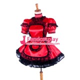 French Lockable Sissy Maid Red Satin Dress Uniform Costume Tailor-Made[G1587]