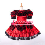 French Sexy Sissy Maid Dress Lockable Red Satin French Maid Uniform Dress Cosplay Costume Custom-Made[G833]