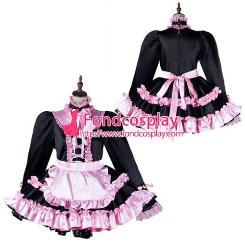 lockable Sissy maid Satin dress Uniform cosplay costume Tailor-made 