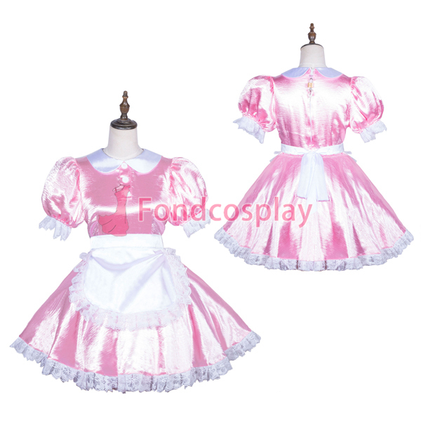 US$ 119.91 - French lockable Sissy maid pink Satin dress cosplay ...