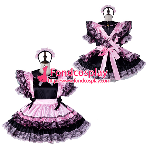 US$ 115.74 - French Sissy Maid Satin Dress Lockable Uniform Cosplay ...