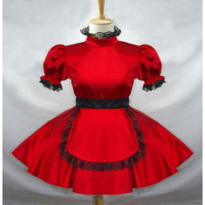 French Sexy Sissy Maid Red Satin Dress Lockable Uniform Cosplay Costume Custom-Made[G582]