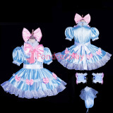 French Lockable blue Sissy Maid Satin Dress Unisex CD/TV Tailor-Made[G3836]