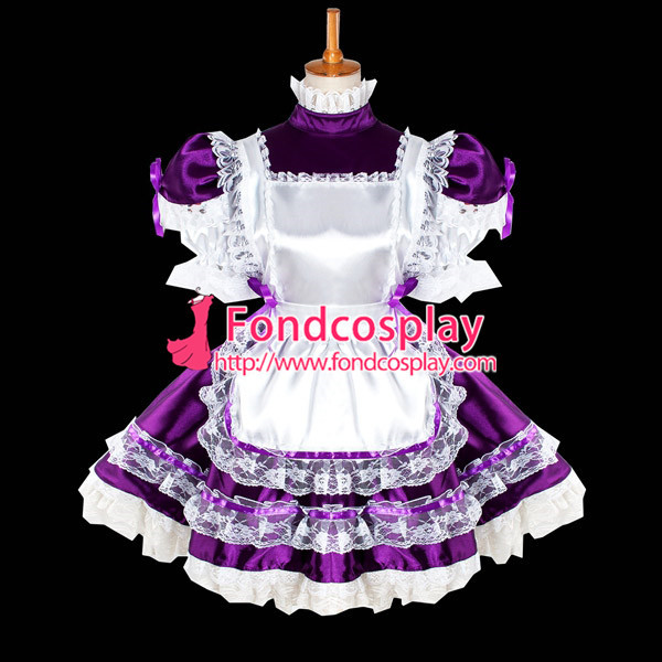 French Sexy Sissy Maid Satin Dress Uniform Lockable Dress Cosplay Costume Custom-Made[G1025]