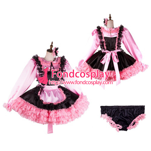 French Sissy Maid Satin Dress Lockable Uniform Cosplay Costume Tailor-Made[G2121]