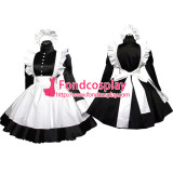 French Sexy Sissy Maid Satin Black Dress Lockable Uniform Cosplay Costume Tailor-Made[G406]
