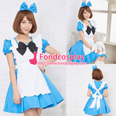 French lockable sissy maid blue Satin dress cosplay Unisex Tailor-made[G3923]