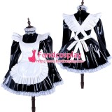French Black-White Pvc Lockable Sissy Maid Dress Vinyl Uniform Tailor-Made[G1486]