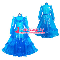 French lockable blue clear PVC sissy maid long dress unisex Tailor-made[G3917]