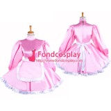 French Lockable Sissy Maid Pink Satin Dress Uniform Cosplay Costume Tailor-Made[G1550]