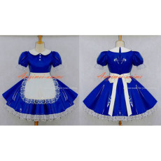 French Sexy Sissy Maid Pvc Dress Blue Lockable Uniform Cosplay Costume Custom-Made[G602]