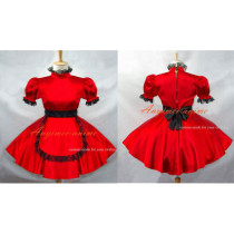French Sexy Sissy Maid Red Satin Dress Lockable Uniform Cosplay Costume Custom-Made[G582]