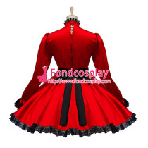 French Red Sexy Sissy Maid Satin Dress Lockable Uniform Cosplay Costume Custom-Made[G593]