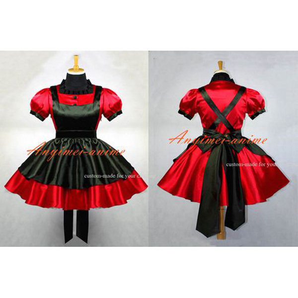 French Red-Black Sexy Sissy Maid Satin 