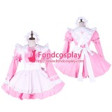 French Sissy Maid Cotton Pink Dress Lockable Uniform Cosplay Costume Tailor-Made[G1746]