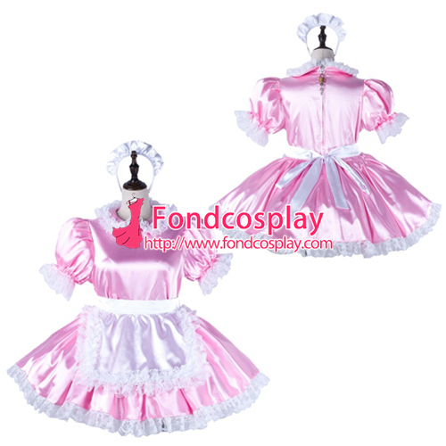 US$ 128.60 - French Sissy Maid Satin Dress Lockable Uniform Cosplay ...