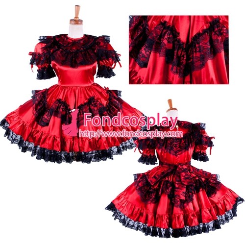 French Lockable Sissy Maid Satin Dress Uniform Costume Tailor-Made[G1590]
