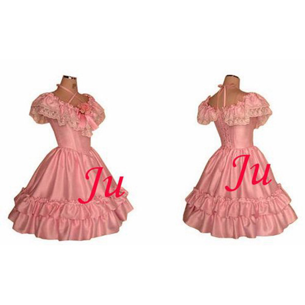 French Sissy Maid Gothic Lolita Punk Fashion Pink Dress Cosplay Costume Tailor-Made[CK745]