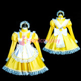 French lockable Sissy maid yellow Satin dress cosplay costume Tailor-made[G3841]