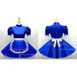 French Sexy Sissy Maid Dress Blue Pvc Lockable Uniform Cosplay Costume Custom-Made[G574]