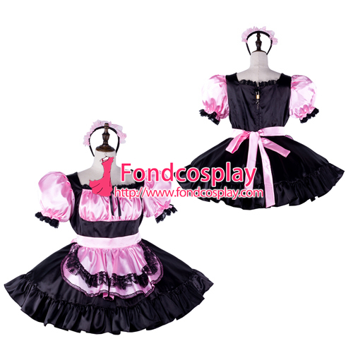 US$ 128.60 - French Sissy Maid Satin Dress Lockable Uniform Cosplay ...