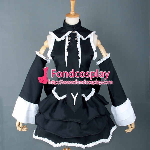 French Vocaloid2 Punk Black Cotton Sissy Maid Dress Cosplay Costume Tailor-Made[G757]