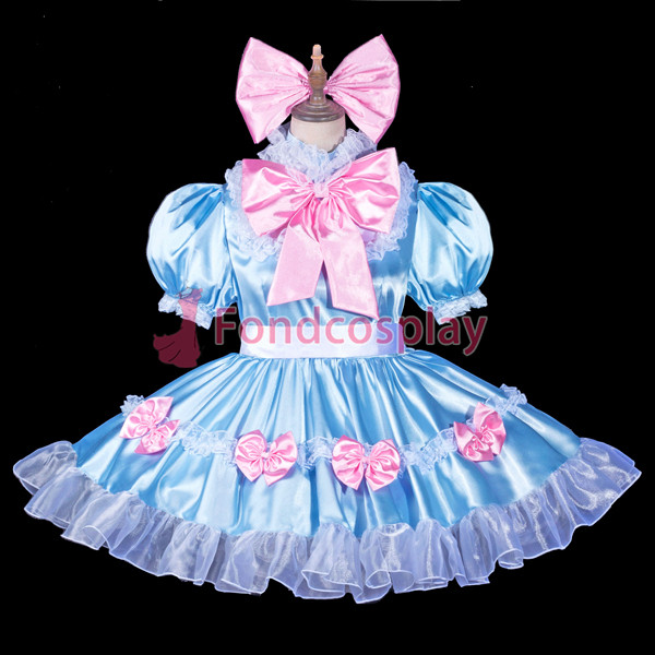 Us 11691 French Lockable Blue Sissy Maid Satin Dress Unisex Cdtv Tailor Made G3836 2985