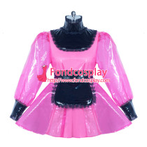 French hot pink clear PVC lockable sissy maid dress Tailor-made[G3863]