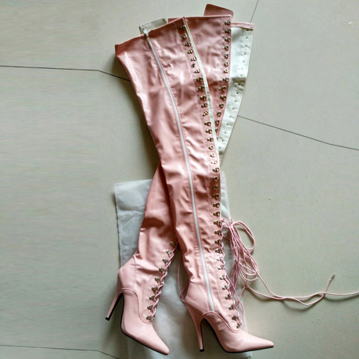 French Pleaser Seduce Crossdresser Sissy Maid Thigh High Boots 12CM