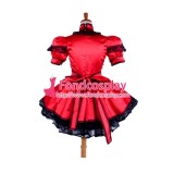 French Lockable Sissy Maid Red Satin Dress Uniform Costume Tailor-Made[G1587]