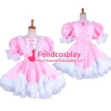 French Pink Lockable Organza Satin Sissy Maid Dress Uniform Cosplay Costume Tailor-Made[G1479]