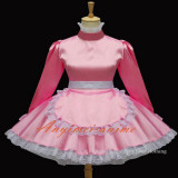 French Sexy Sissy Maid Pink Satin Dress Lockable Uniform Cosplay Costume Custom-Made[G577]