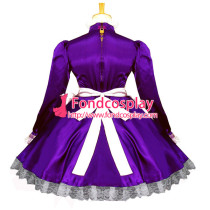 French Sexy Sissy Maid Grape Purple Satin Dress Lockable Uniform Cosplay Costume Custom-Made[G580]