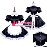 French Black-White Satin Sissy Maid Dress With Pearl Buttons Uniform Tailor-Made[G1491]