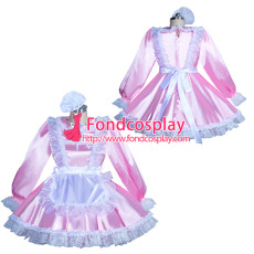 French pink Satin Lockable Sissy Maid Dress Unisex CD/TV Tailor-Made [G3931]