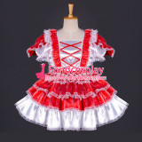 French Sissy Maid Dress Lockable Red Satin French Uniform Dress Cosplay Costume Custom-Made[G792]