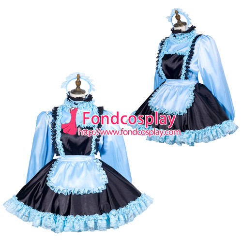 French Sissy Maid Satin Dress Lockable Uniform Cosplay Costume Tailor-Made[G3789]
