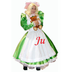 French Green-White Sexy Sissy Maid Satin Dress Lockable Uniform Cosplay Costume Tailor-Made[CK091]