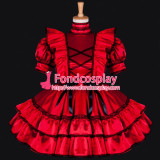 French Sexy Sissy Maid Dress Lockable Red Satin Uniform Dress Cosplay Costume Custom-Made[G789]