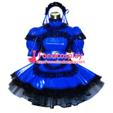 French Sexy Sissy Maid Dress Pvc Dress Blue Lockable Uniform Cosplay Costume Custom-Made[G488]