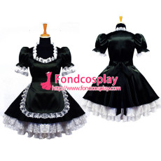 French Sexy Sissy Maid Black Satin Uniform Lockable Dress Cosplay Costume Custom-Made[G639]