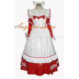 French Sexy Sissy Maid Red-White Pvc Dress Lockable Uniform Cosplay Costume Tailor-Made[G267]