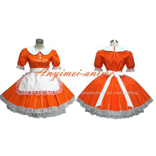 French Sexy Sissy Maid Pvc Dress Orange 