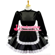 French Sexy Sissy Maid Black Satin Dress Lockable Uniform Cosplay Costume Custom-Made[G579]