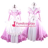 French Pink-White Pvc Lockable Sissy Maid Dress Vinyl Uniform Tailor-Made[G1564]