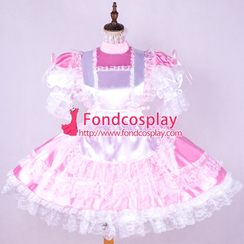 Details about   pink sissy Maid Satin Dress Uniform lockable Tailor-made & 