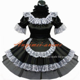 French Sexy Sissy Maid Satin Black Dress Uniform Cosplay Costume Tailor-Made[G468]