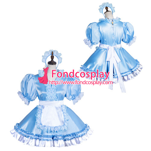 French Sissy Maid Satin Dress Lockable Uniform Cosplay Costume Tailor-Made[G3771]