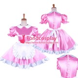 French Pink Satin Sissy Maid Dress With Pearl Buttons Uniform Tailor-Made[G1478]
