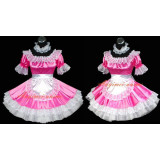 French Sexy Sissy Maid Satin Pink Dress Uniform Cosplay Costume Tailor-Made[G469]
